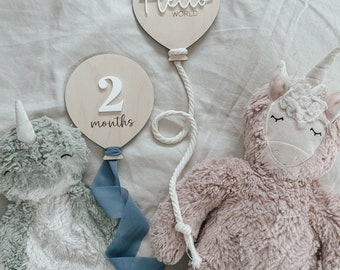 Balloon Milestone | Balloon Birth Announcement | Modern Milestones | Baby Shower gift | Boho Baby | Wooden Milestone | Newborn | Pregnancy