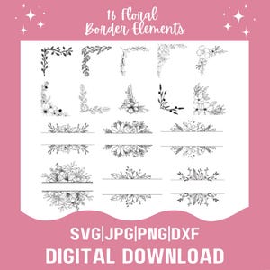 Pacote de elementos florais | Canto de flores svg | Borda svg | Borda de casamento | Elementos decorativos svg | Molduras de borda de padrão svg png dxf jpg