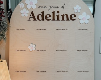 First Year Birthday Board | Monthly Milestone Photo Board | One Year Of | My First Year | Boho Flower Party Decoration | Modern | First