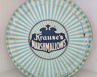 Vintage Krause's Marshmallow Tin Advertisement Candy Container