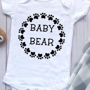 Beautiful White &quot;Baby Bear&quot; Baby Bodysuit  Black Lettering  Several Sizes Short or Long Sleeves