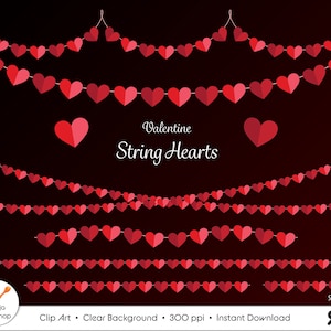 Valentinstag Herz Clipart, Rote Herz Clipart, Valentine Herz Bordüren png, Herz Girlande, druckbares Herz Banner, Herz Overlays png
