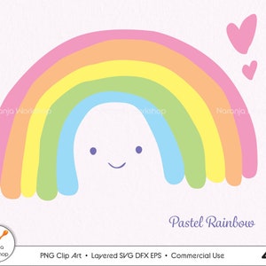 Arcoíris lindo SVG, arcoíris feliz Clipart, arcoíris kawaii Gráficos SVG, DXF, EPS, PNG, arcoíris pastel PNG, archivo de corte de cara de arcoíris para Cricut