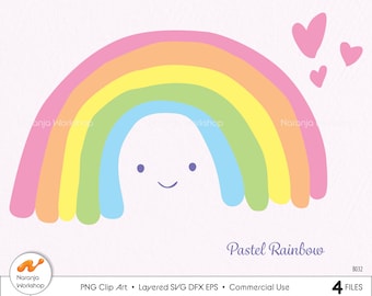 Cute Rainbow svg, Happy Rainbow Clipart, Kawai Rainbow Graphics svg, dxf, eps, png, Pastel Rainbow png, Rainbow Face Cut File for Cricut