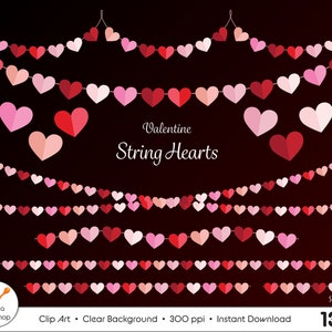 Valentinstag Herz Clipart, Rote Herz Clipart, Valentine Herz Bordüren png, Herz Girlande, digitales Herz Banner, Herz Bunting png