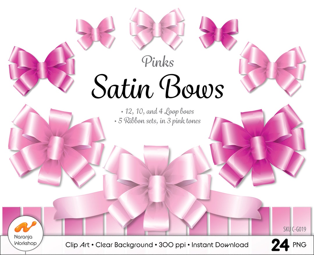 Pink Bows Clipart 35 Bow Images Instant Download Bow Clip Art, Hair Ribbons  Bow Ties Bowties for Weddings Scrapbooking Baby Showers 