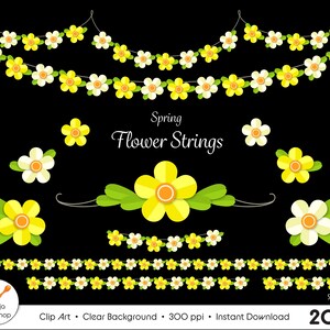 Bunting Banner ClipArt, bunte florale botanische Clipart, Frühling Clipart, Sommer Wilde Blumen, Garten png, gelbe und weiße Blumen Overlays