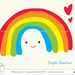 Cute Rainbow svg, Happy Rainbow Clipart, Kawaii Rainbow Graphics svg, dxf, eps, png, Bright Rainbow png, Rainbow Face Cut File para Cricut
