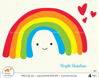 Cute Rainbow svg, Happy Rainbow Clipart, Kawaii Rainbow Graphics svg, dxf, eps, png, Bright Rainbow png, Rainbow Face Cut File for Cricut