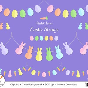 Ostern ClipArt, Osterbanner, Bunting png, druckbares Osterbanner, Hasen Hasen Möhren Ei png, Marshmallow Hase Clipart