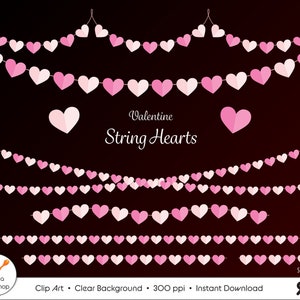 Valentine hart snaren clipart, roze hart clipart, Valentine hart grenzen png, hart slinger, afdrukbare hart banner, roze overlays png