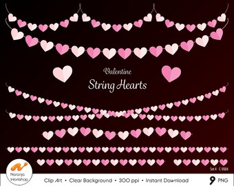 Valentine Heart Garland Clipart: Pink Heart Borders (PNG, PDF)