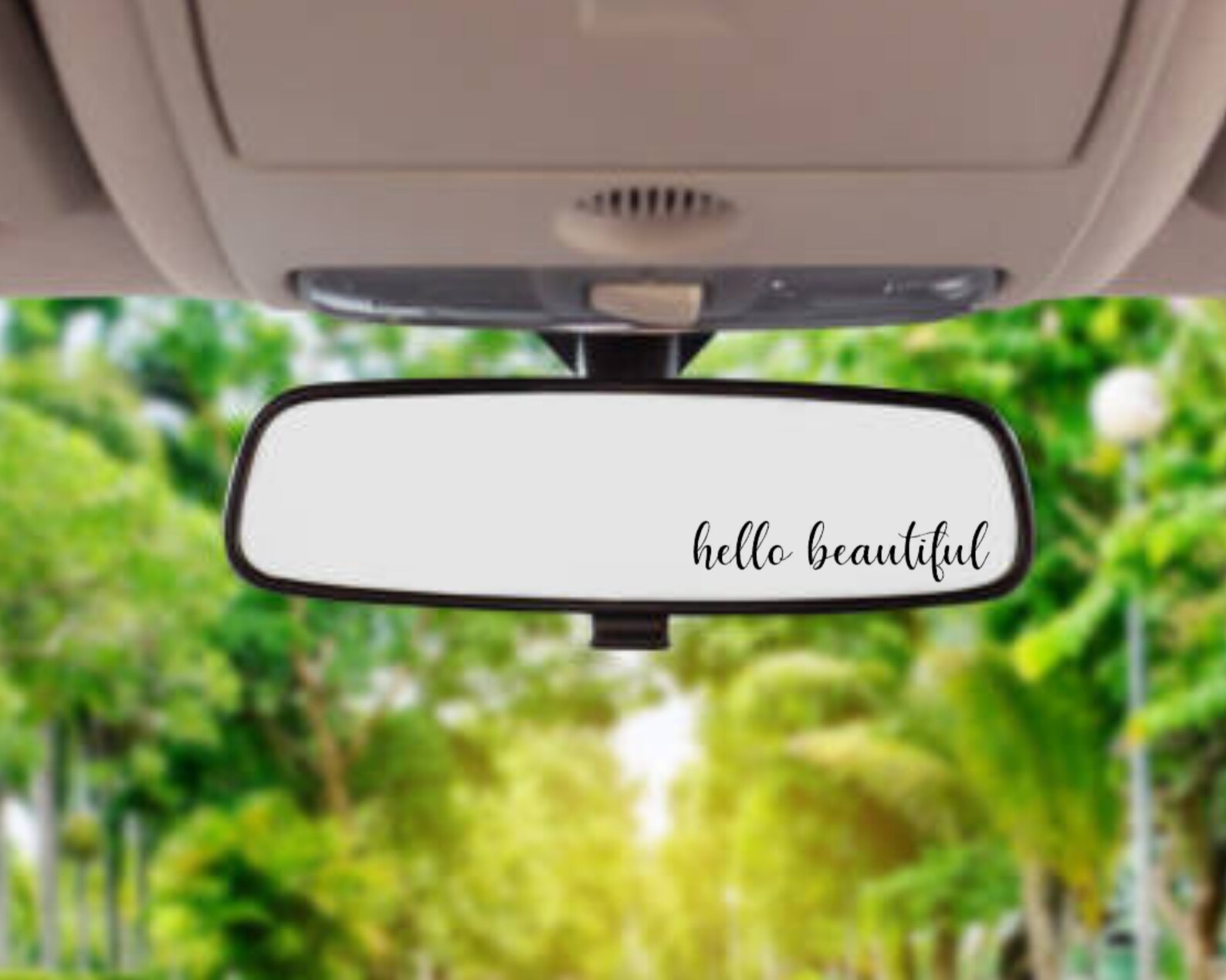 Rear View Mirror Vinyl Decal, Hello Decal, Positive