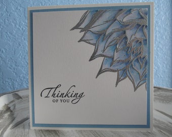 Blue and Silver Succulent Watercolor Cards Silver Embossed Handpainted Greeting Cards Blue Purple Silver Thinking of You Friendship