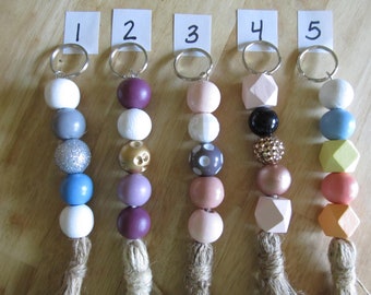 Wood/Acrylic Bead Keychain with Jute Tassel in 5 Different Designs Choose Your Color Friend Gift Decorative Lanyard Decor Teachers