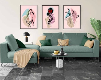 Vrouw lijntekening Art Print Set van 3, minimalistische één lijn Home Decor, vrouwelijk lichaam print poster, moderne lichaamslijn kunst aan de muur, digitale download