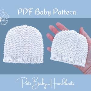 Baby Hat Knitting Pattern for Preemie to Newborn, PDF Download, DK wool and straight needles, Skill Level: Easy, Basic Beanie Pattern