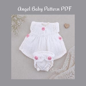 Patrón de punto para vestido y pañal de bebé ángel, conjunto benéfico (descarga en PDF)