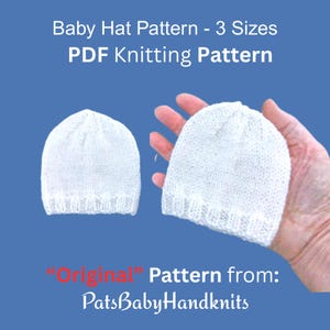 Preemie/Newborn BABY Hat Pattern, PDF Digital Download, Written in full, no Abbreviations, skill level: Easy, DK wool with straight needles