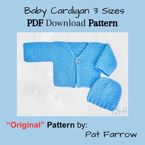 BABY Pattern, Knitted Cardigan & Hat, Instant PDF Download, Detailed illustrated instructions for 3 sizes, help available if needed