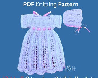 Knitting Pattern for Baby Burial Gown and Bonnet, PDF Download, Pattern for Angel Baby Dress, Charity Knitting, Baby Born Sleeping Pattern