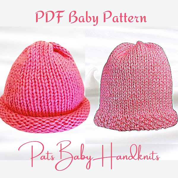 Easy Baby Hat Knitting Pattern, PDF Digital Download, Simple Preemie to Newborn Hat Pattern, Printable Detailed Illustrated instructions.