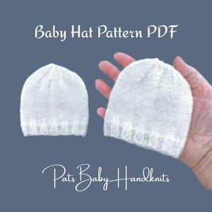 BABY Hat Pattern, Skill level: Easy, Instructions written in full, DK wool straight needles, (PDF Download)