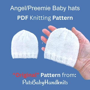 Angel/Preemie Baby Hat Pattern, PDF Digital Download, Written in full No Abbreviations, Skill level: Easy, Uses DK Yarn and Straight Needles