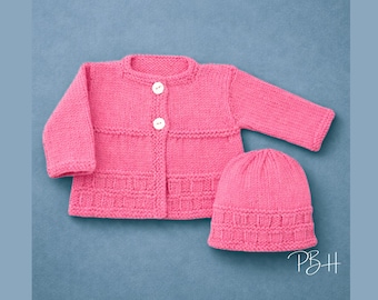 Baby Matinee Set Knitting Pattern, Newborn Knitted Coat and Hat Set (PDF Download)