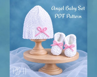 Knitting Pattern for Angel Hat and Bootees, Pattern for Babies born sleeping or reborn dolls, PDF Download, Pattern for Charity Knitting