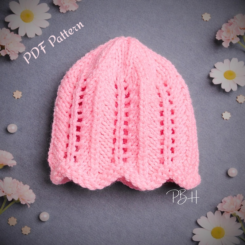Stickmönster för Lacy Baby Hat, mössa för nyfödda flickor med för tidigt för tidigt tillstånd (PDF-nedladdning) bild 2
