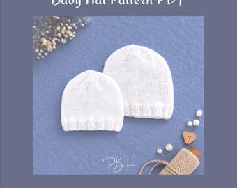 Patrón de gorro para bebé, Nivel de dificultad: Fácil, Instrucciones completas, Lana DK, agujas rectas, (Descarga en PDF)