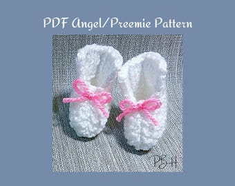 Modèle de chaussons pour bébé prématuré/ange, à tricoter, téléchargement PDF instantané, modèle pour tricot caritatif, modèle facile à tricoter pour les hôpitaux