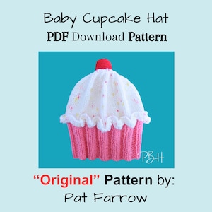BABY Cupcake Hat PATTERN PDF Download, Fairy cake beanie, 4 sizes: Newborn to 12 months, Baby Girl Hat Pattern, Illustrated instructions