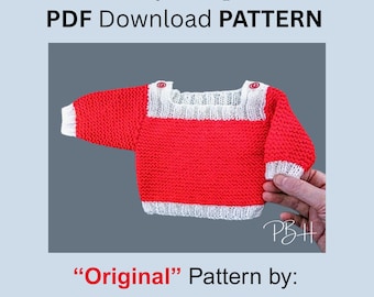 Patrón de jersey para bebé (descarga en PDF), patrón fácil de jersey para bebé, patrón digital para tejer a mano, instrucciones ilustradas detalladas