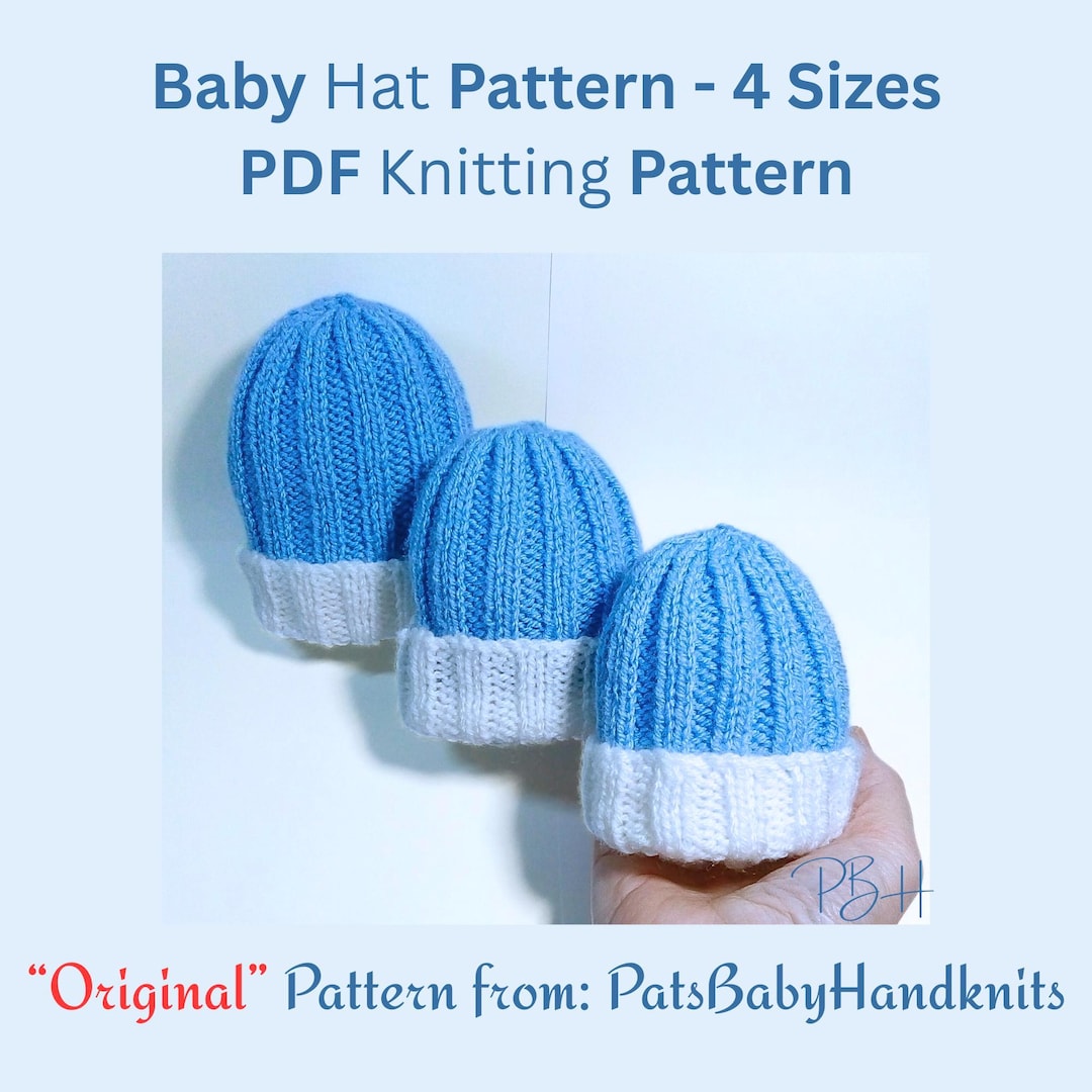 BABY Hat Knitting Pattern, PDF Download, 4 Sizes Micro Preemie to 6
