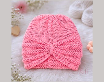 Strickanleitung für eine Baby-Turbanmütze, geeignet für Frühchen bis 1 Jahr, Babymützenmuster, PDF-Download, gestrickt mit geraden Stricknadeln und DK-Garn