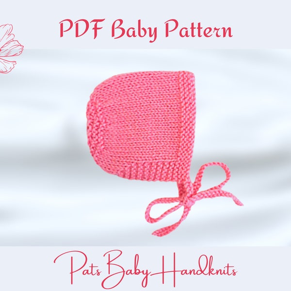 Baby Knitting Pattern DK, Easy Bonnet Pattern for Preemie and Newborn Babies, PDF Digital Download, Clear instructions with no abbreviations