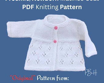 BABY Matinee Coat Knitting PATTERN, PDF Download, 2 sizes 14,16" Chest, cardigan pattern for Preemie or Newborn Babies, Baby Matinee Jacket