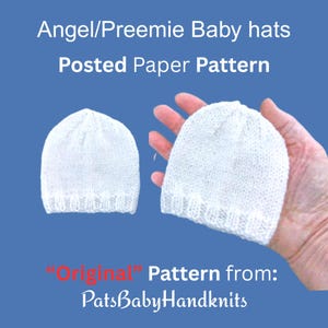 Angel/Preemie Baby Hat Pattern, Charity Knitting Pattern, Printed & Posted, Easy Instructions no abbreviations, DK wool straight needles