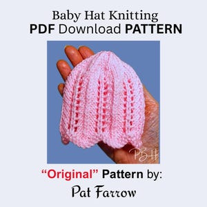 Breipatroon babymutsje, pdf-download, kanten beaniepatroon preemie/newborn girl, gedetailleerde instructies geschreven zonder afkortingen