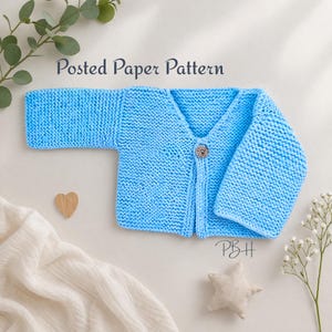Baby Cardigan Knitting Pattern, Newborn Jacket, Unisex, Posted Paper, Detailed Illustrated Instructions