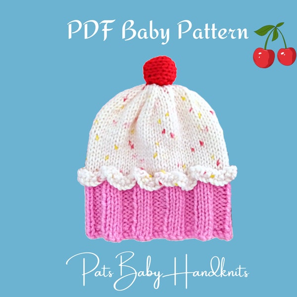 BABY Cupcake Hat PATTERN PDF Download, Fairy cake beanie 4 sizes Newborn to 12 months, Detailed illustrated instructions. Help available