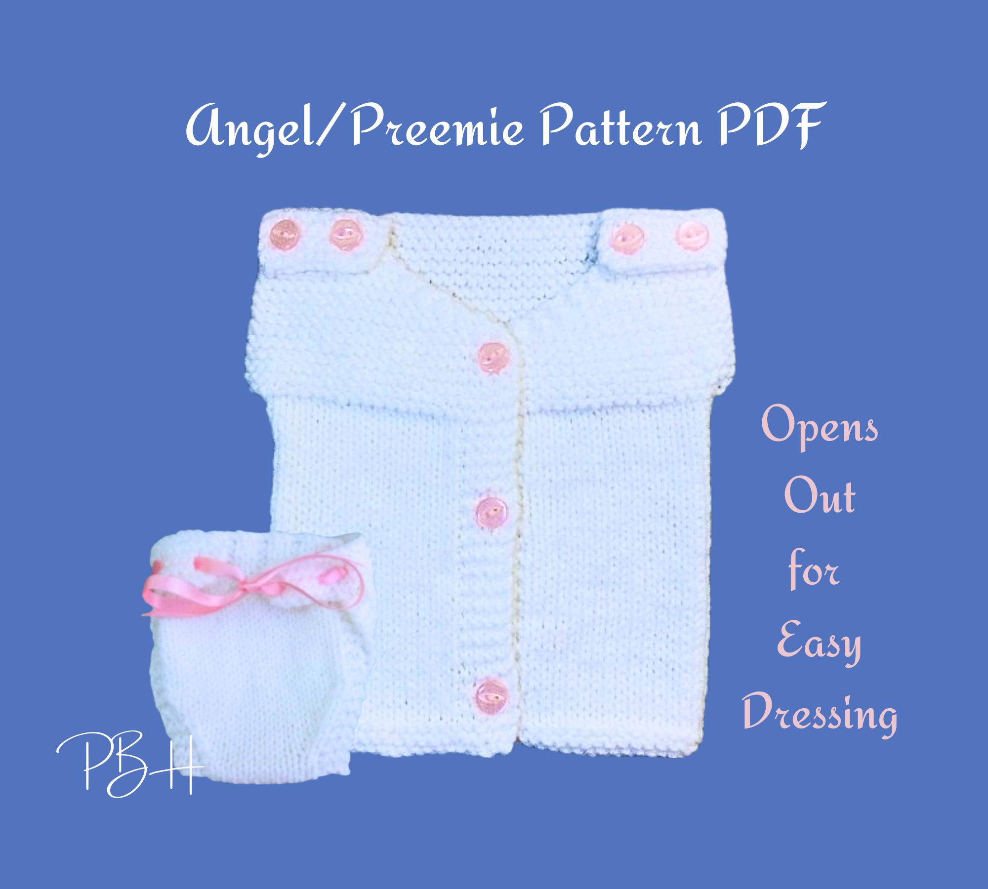 ANGEL/PREEMIE Baby Knitting Pattern, PDF Download, Pattern for Premature Babies, Charity Knitting Pattern for Hospitals, Angel Gown Pattern