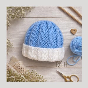 Ribbed Baby Hat Knitting Pattern, 4 Sizes, Straight Needles, DK Wool (PDF Download)