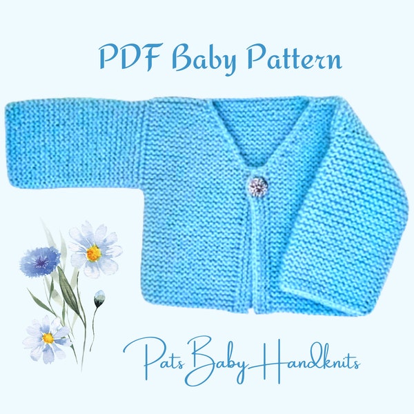 BABY Cardigan Knitting Pattern DK, Simple Preemie/Newborn Pattern for V Necked Cardigan with Photos, 1 Button, Easy to follow, Best Seller