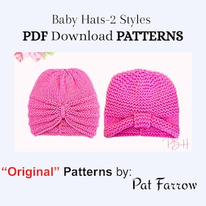 Baby Turban Hat Knitting Patterns, 2 Designs, Newborn to 12 Months (PDF Digital Download)