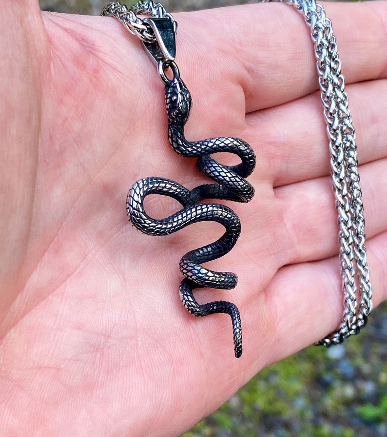 3 Dimensional Stainless Steel Snake Pendant Necklace image 6