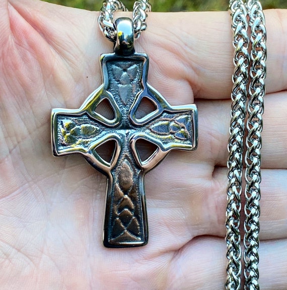 Large Stainless Steel Celtic Cross Pendant Necklace Etsy