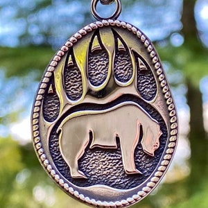 Large Double Sided Stainless Steel Bear Pendant Necklace